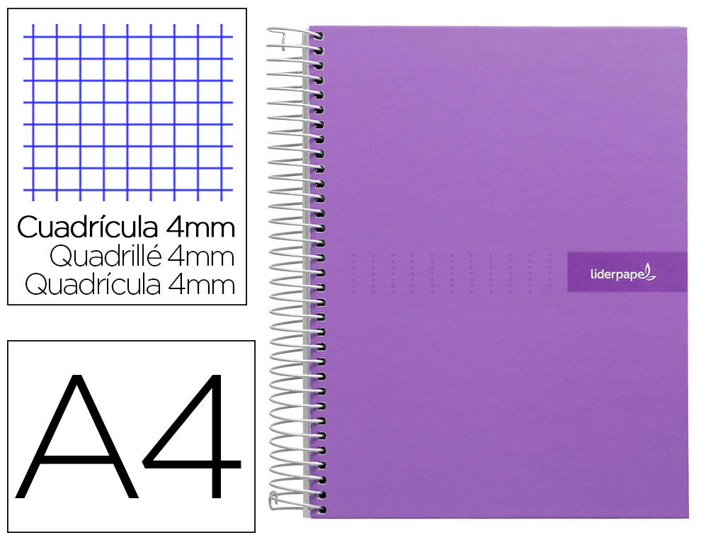 CUADERNO ESPIRAL LIDERPAPEL A4 CRAFTY TAPA FORRADA 80H 90GR CUADRO 4MM CON MARGEN COLOR VIOLETA