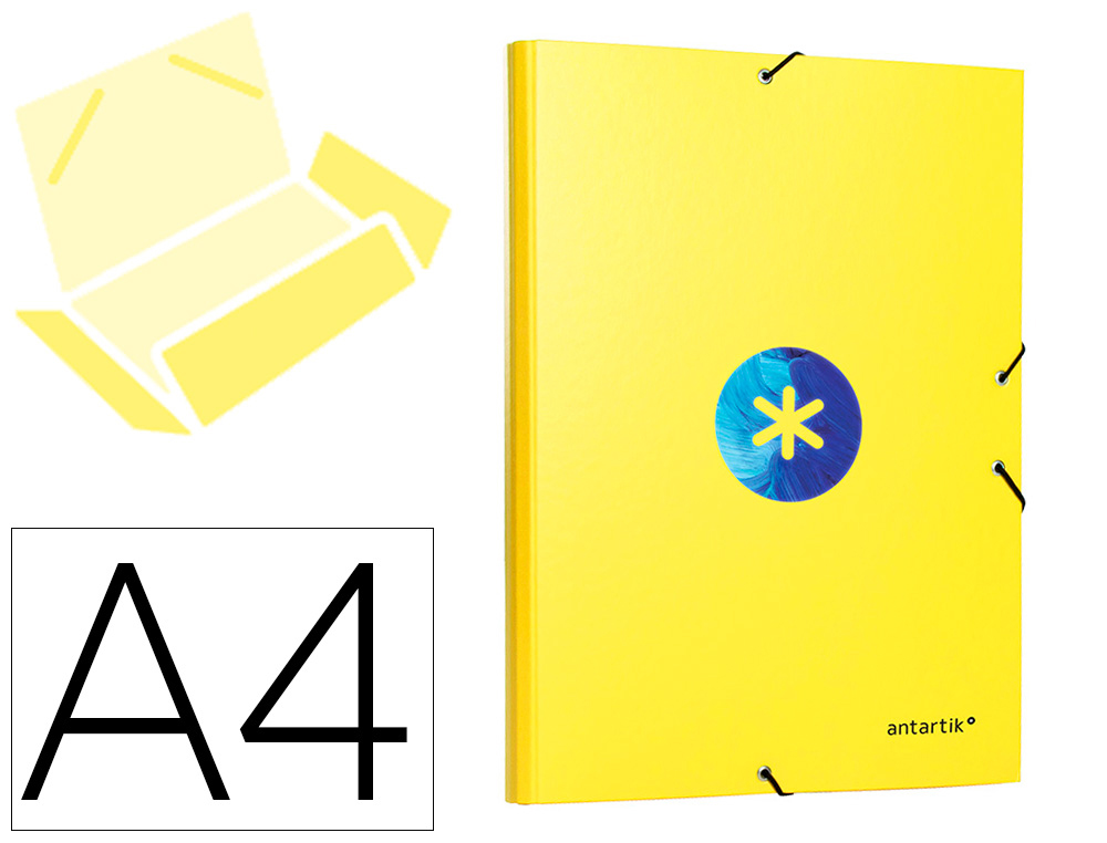 CARPETA LIDERPAPEL ANTARTIK GOMAS A4 3 SOLAPAS CARTON FORRADO TRENDING COLOR AMARILLO