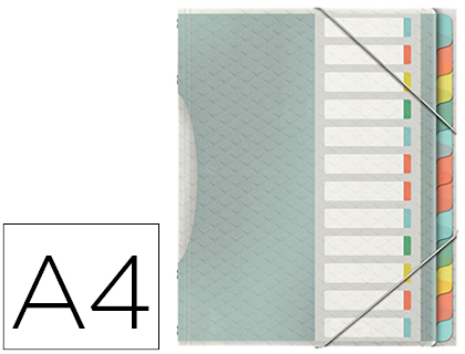 CARPETA ESSELTE CLASIFICADORA COLOUR ICE POLIPROPILENO DIN A4 COLOR TRANSPARENTE 12 SEPARADORES COLORES CIERRE
