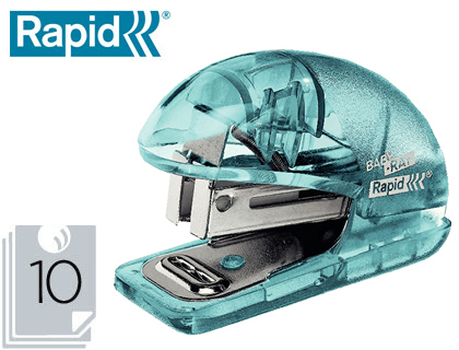 GRAPADORA RAPID MINI BABY RAY COLOUR ICE F4 CAPACIDAD 10 HOJAS USA GRAPAS 24/6 Y 26/6 COLOR VERDE EN BLISTER
