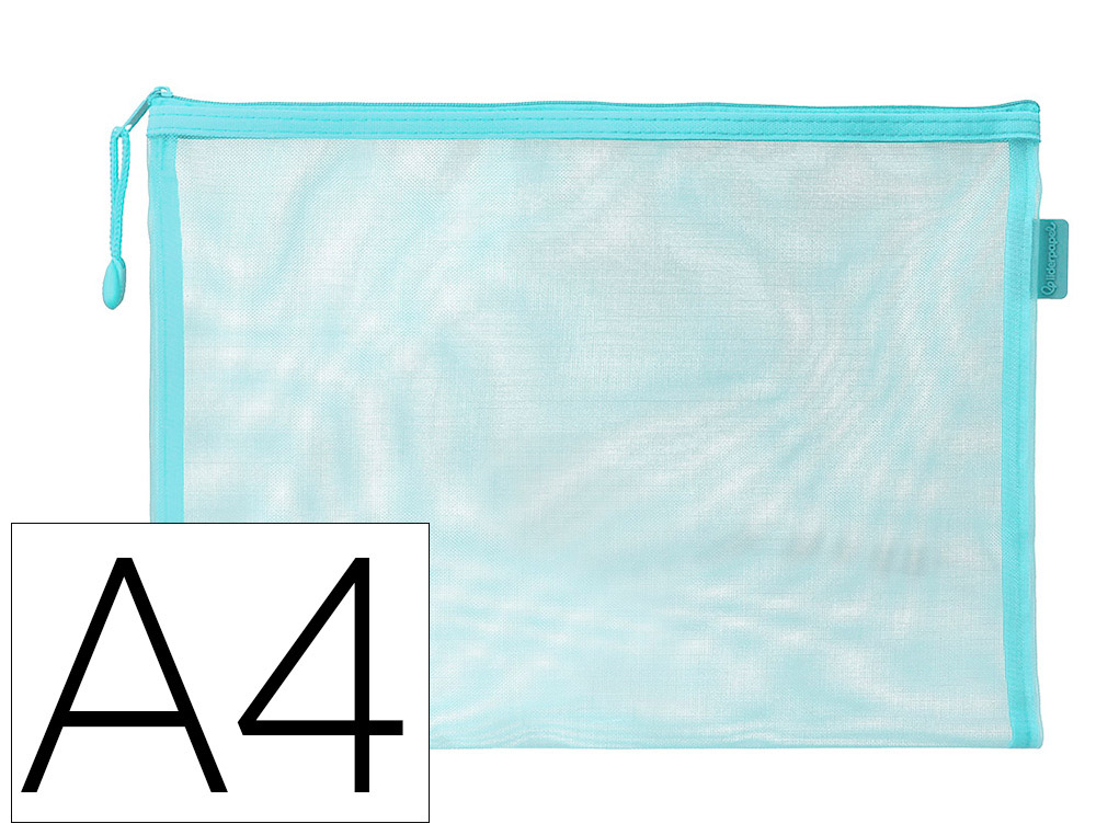 BOLSA ZIPPER BAG LIDERPAPEL POLIESTER TRANSPIRABLE MULTIUSOS DIN A4 AZUL PASTEL