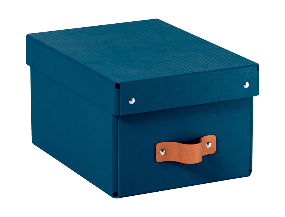 CAJA DE ALMACENAJE LEITZ CARTON PEQUEÑA CON ASA DE PIEL COLOR AZUL PACK DE 2 UNIDADES