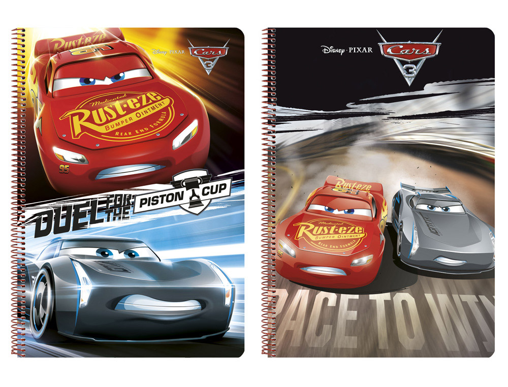 CUADERNO ESPIRAL SAFTA FOLIO 80 H 60 GR CUADRO 4 MM TAPA EXTRADURA CARS 3