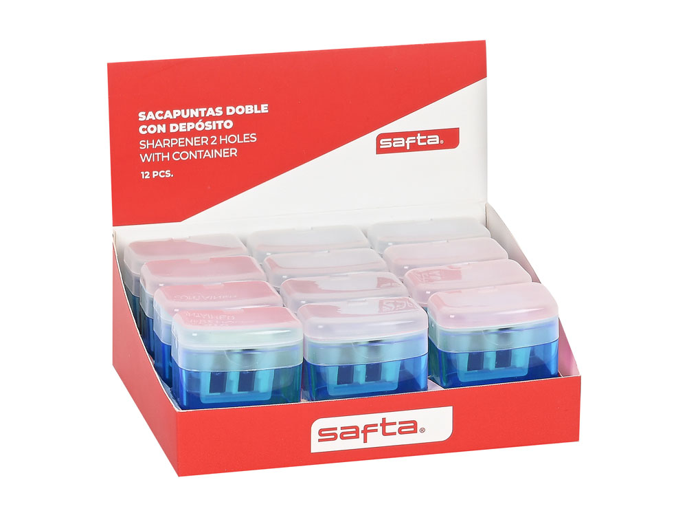 SACAPUNTAS DOBLE CON DEPOSITO SAFTA 155X135X60 MM