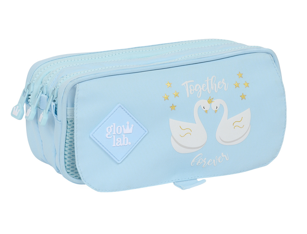 BOLSO ESCOLAR PORTATODO SAFTA TRIPLE BIG GLOWLAB CISNES 80X215X100 MM