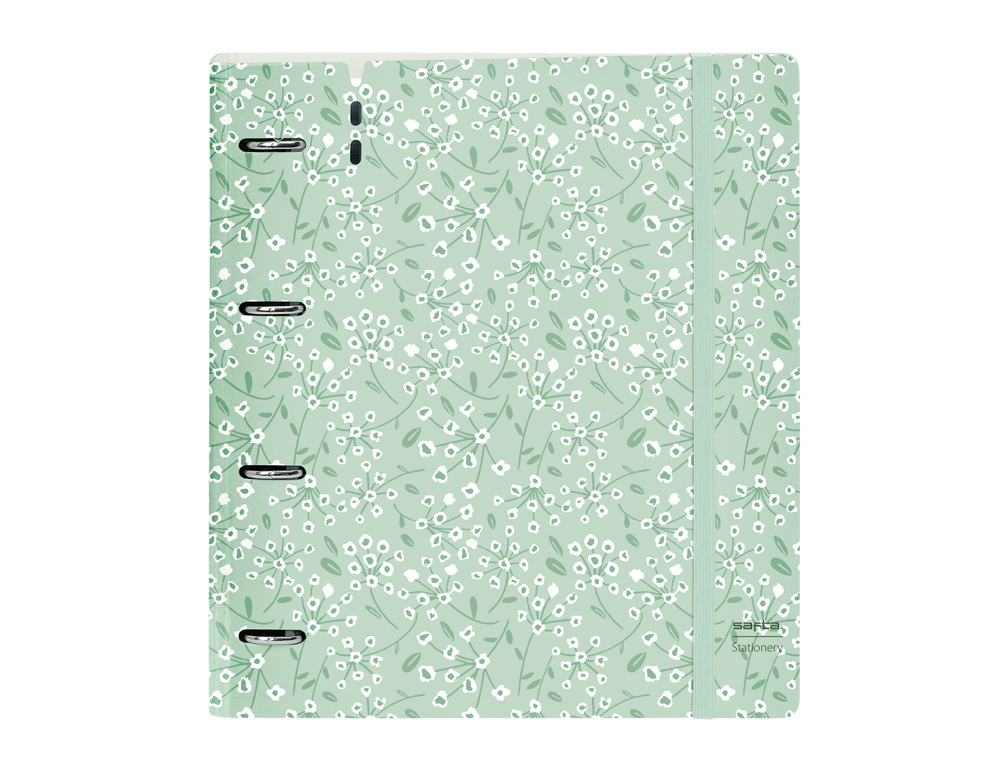 CARPETA CON RECAMBIO SAFTA DIN A4 CUADRO 5 MM POLIPROPILENO FOAM 4 ANILLAS 35MM ESTAMPADOS FLORAL VERDE