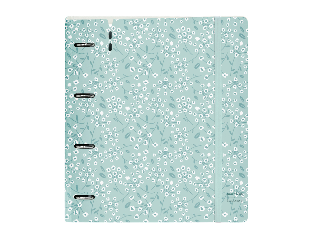 CARPETA CON RECAMBIO SAFTA DIN A4 CUADRO 5 MM POLIPROPILENO FOAM 4 ANILLAS 35MM ESTAMPADOS FLORAL AZUL