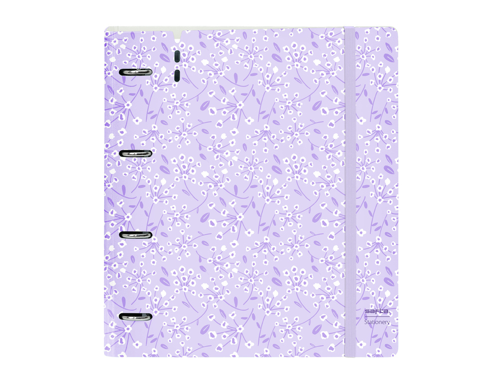 CARPETA CON RECAMBIO SAFTA DIN A4 CUADRO 5 MM POLIPROPILENO FOAM 4 ANILLAS 35MM ESTAMPADOS FLORAL LILA