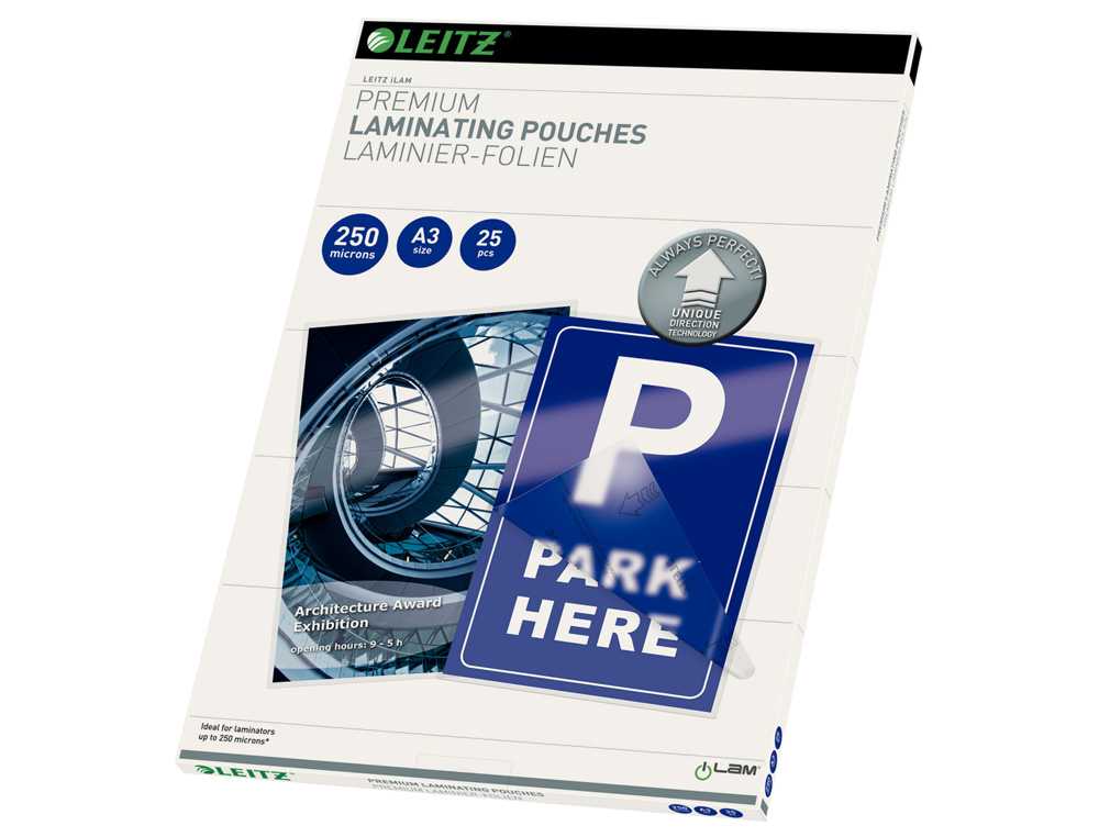 BOLSA DE PLASTIFICAR LEITZ DIN A3 250 MC CAJA DE 25 UNIDADES