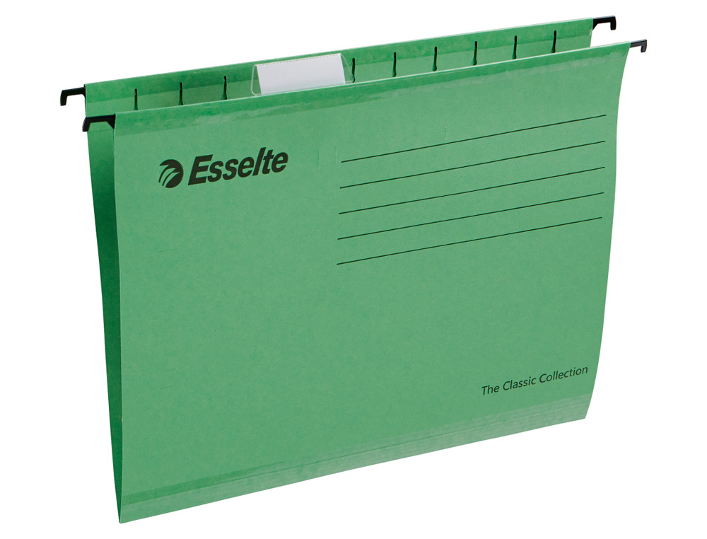 CARPETA COLGANTE ESSELTE DIN A4 KRAFT LOMO V VISOR CORTO FLEXIBLE VERDE CAJA DE 25 UNIDADES