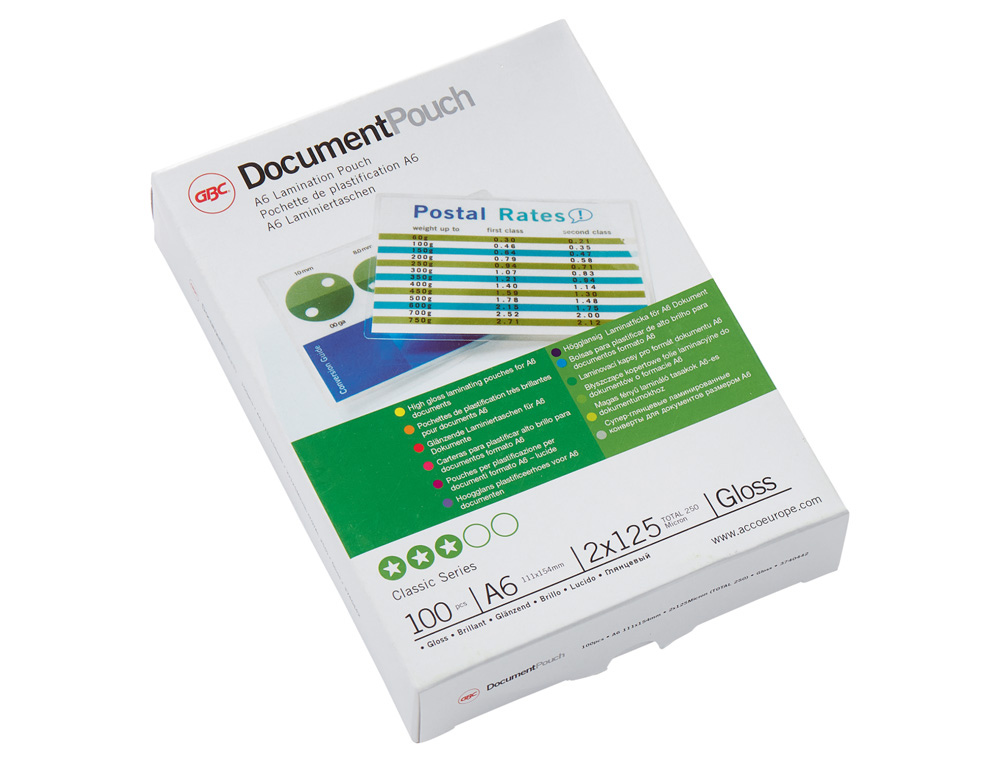 BOLSA DE PLASTIFICAR GBC DIN A6 2X125 MICRAS CAJA DE 100 UNIDADES