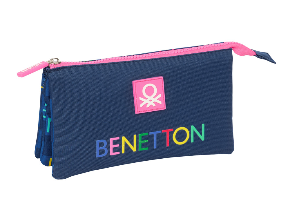 BOLSO ESCOLAR PORTATODO SAFTA TRIPLE BENETTON DAMERO 120X220X30 MM