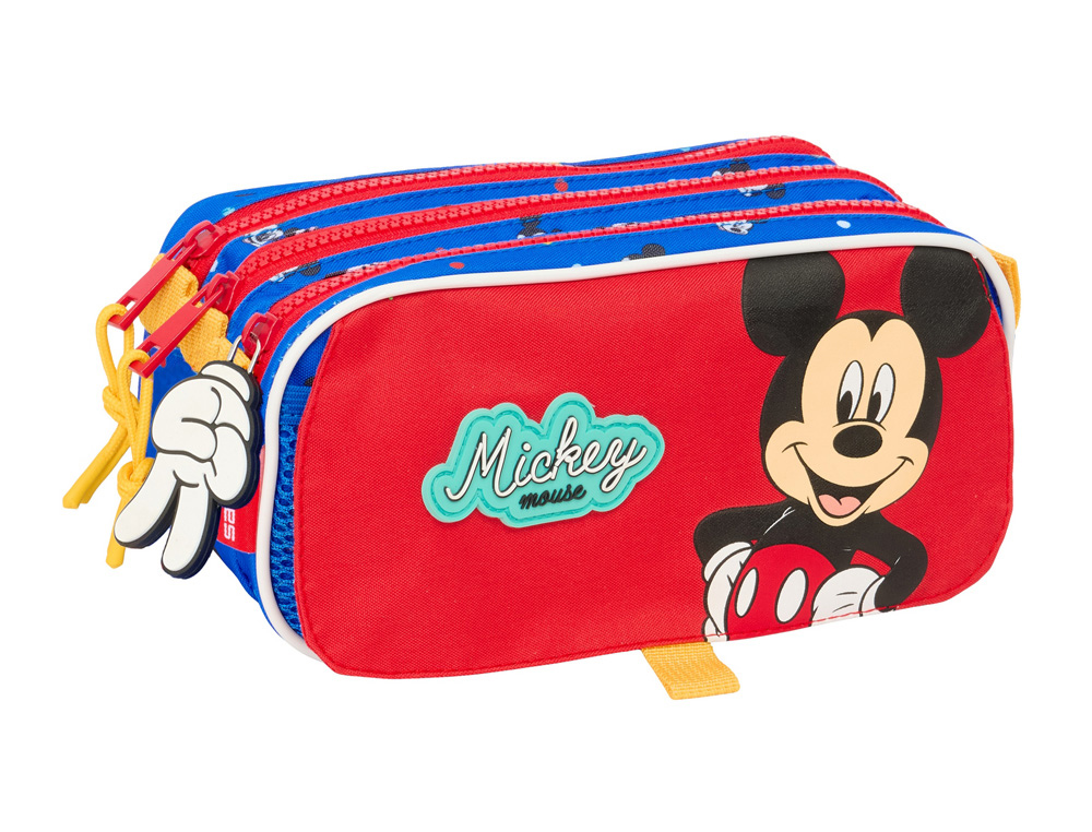 BOLSO ESCOLAR PORTATODO SAFTA TRIPLE BIG MICKEY MOUSE GOOD DAY 100X215X80 MM