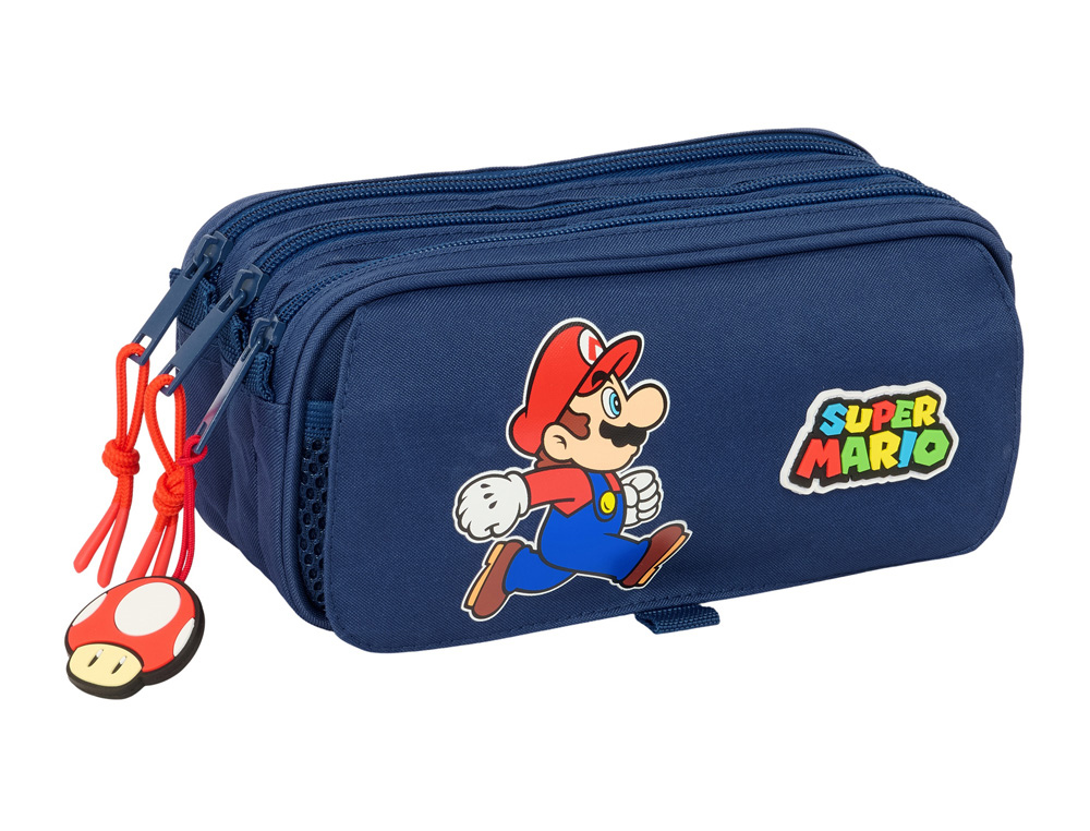 BOLSO ESCOLAR PORTATODO SAFTA TRIPLE BIG SUPER MARIO TRICK 100X215X80 MM