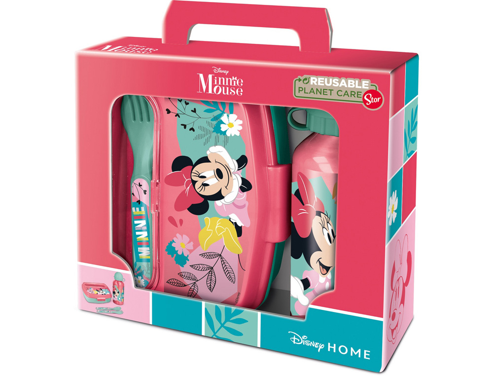 SET DE BOTELLA PORTALIQUIDOS Y SANDWICHERA SAFTA + CUBIERTOS MINNIE MOUSE NALVE 180X210X70 MM