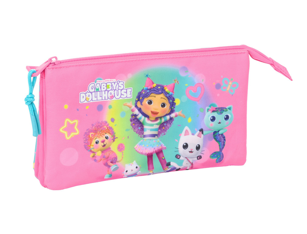 BOLSO ESCOLAR PORTATODO SAFTA TRIPLE GABBY S DOLLHOUSE CONFETTI 120X220X30 MM