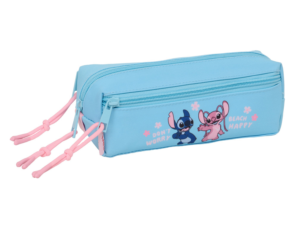 BOLSO ESCOLAR PORTATODO SAFTA TRIPLE PEQUEO CON GOMA ELASTICA 22CM STITCH HAPPY 85X220X60 MM