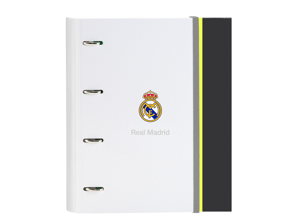 CARPETA SAFTA 4 ANILLAS DE 35MM A4 CON RECAMBIO 100H CON GOMA Y 5 SEPARADORES REAL MADRID 1 EQUIPACION 25/26