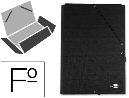 CARPETA LIDERPAPEL GOMAS TRES SOLAPAS CARTON FORRADO FOLIO COLOR NEGRO