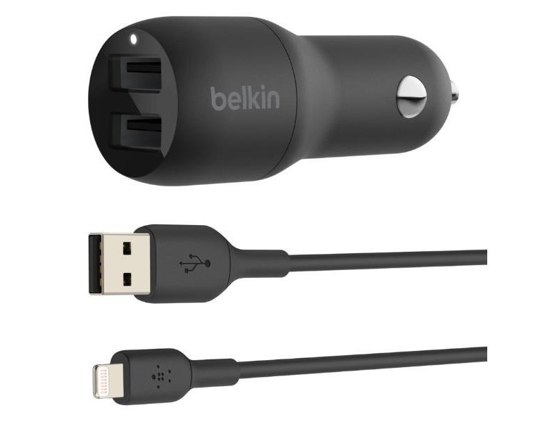 CARGADORES DE BATERIA DE COCHE BELKIN DUAL CAR CHARGER 1M A-LTG 24W BLANCO