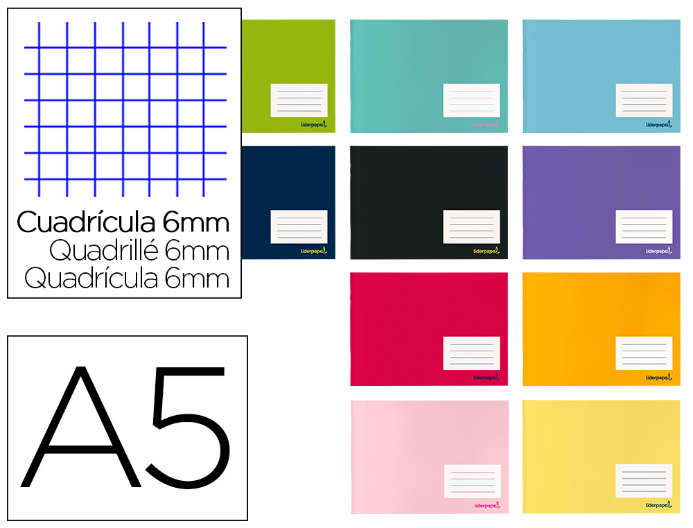 LIBRETA LIDERPAPEL SMART A5 APAISADO 32 HOJAS 60GR CUADRO 6 MM CON MARGEN