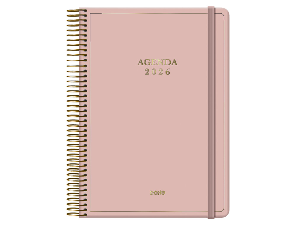 AGENDA ESPIRAL DOHE 2026 VELVET CARTON IMPRESO PLASTIFICADO DIA PAGINA 140X200 MM COLOR ROSA