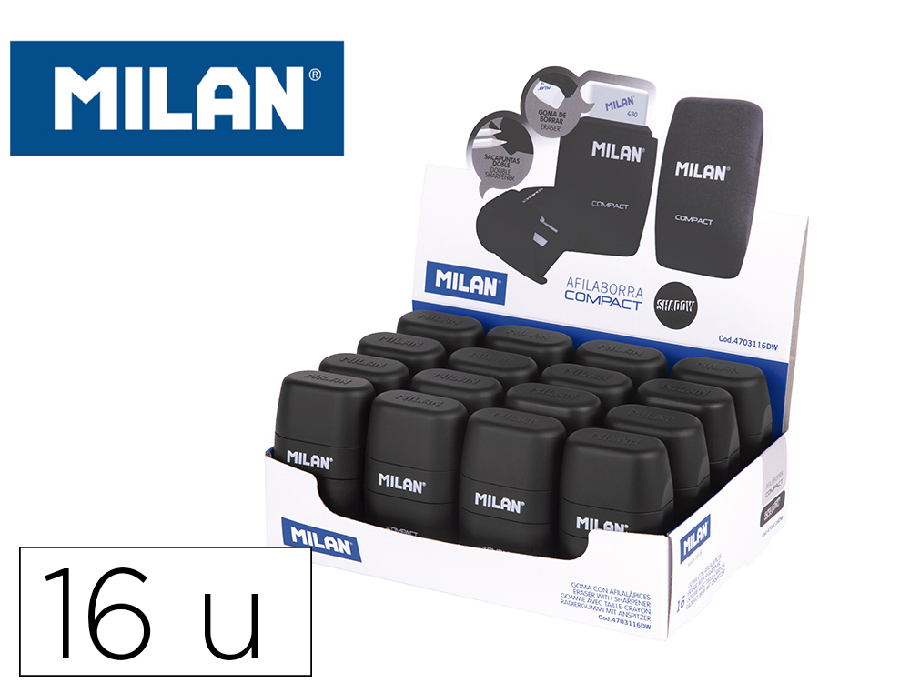 SACAPUNTAS MILAN COMPACT SHADOW PLASTICO 2 USOS CON GOMA