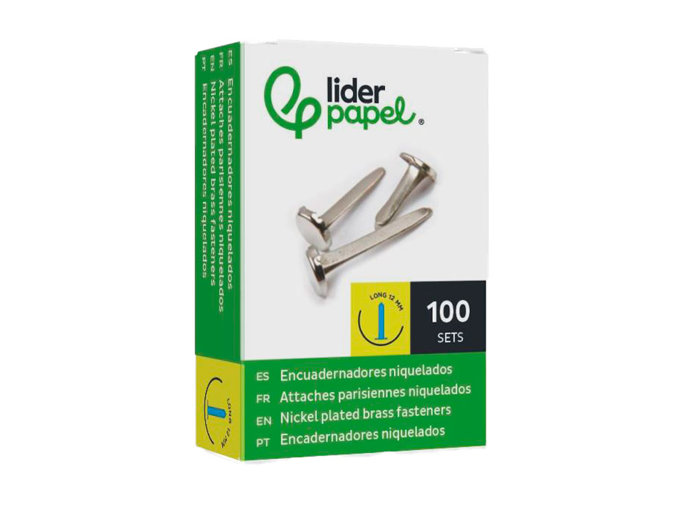 ENCUADERNADORES LIDERPAPEL NIQUELADOS N.0 12 MM CAJA DE 100 UNIDADES