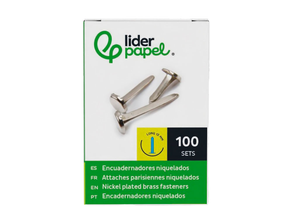 ENCUADERNADORES LIDERPAPEL NIQUELADOS N.0 12 MM CAJA DE 100 UNIDADES