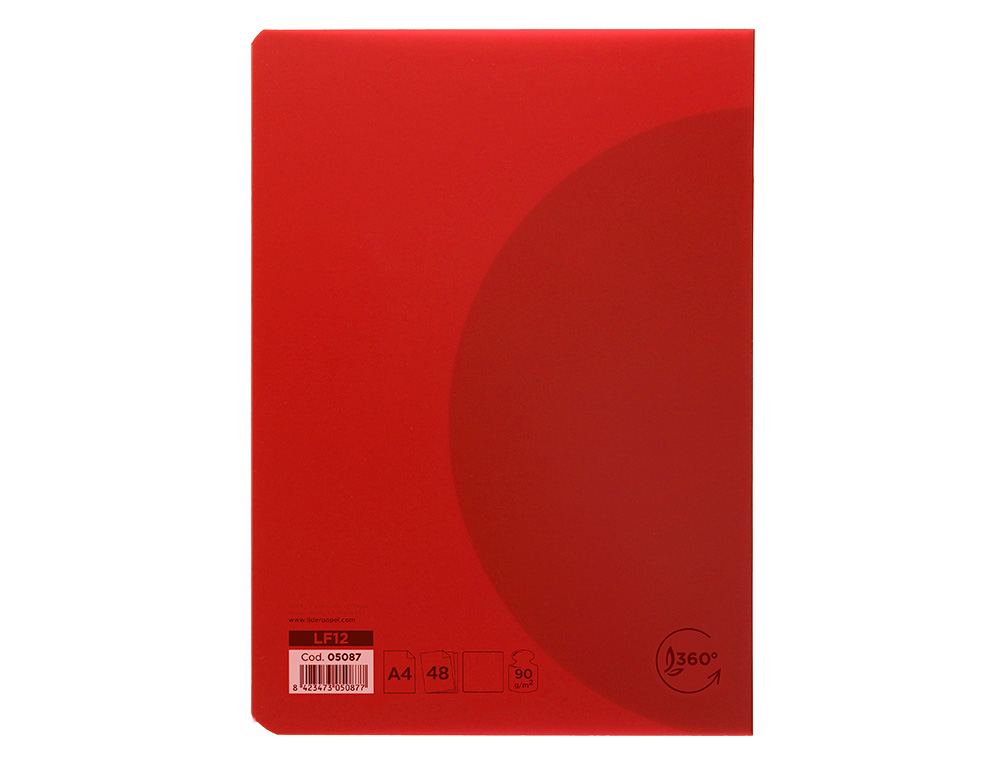 LIBRETA LIDERPAPEL 360 TAPA DE PLASTICO A4 48 HOJAS 90GR LISO SIN MARGEN COLORES SURTIDOS