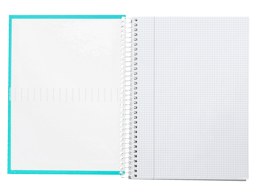 CUADERNO ESPIRAL LIDERPAPEL A4 CRAFTY TAPA FORRADA 80H 90GR CUADRO 4MM CON MARGEN COLOR TURQUESA