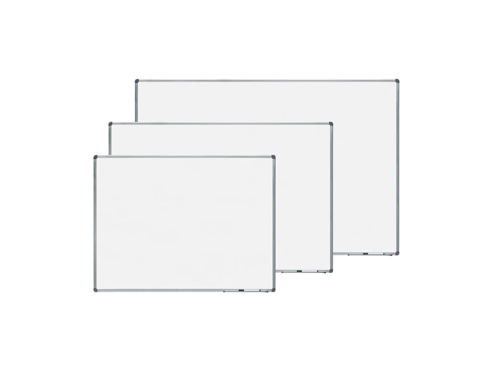 PIZARRA BLANCA ROCADA ACERO VITRIFICADO MAGNETICO MARCO ALUMINIO Y CANTONERAS PVC 180X120 CM INCLUYE BANDEJA