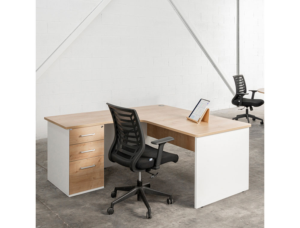 CAJONERA ROCADA CON DOS CAJONES Y UN CARPETERO SERIE STORE 60X47X74 CM ACABADO GRIS/BLANCO