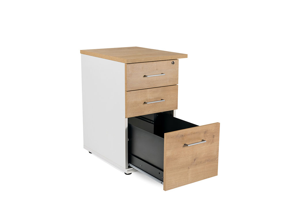 CAJONERA ROCADA CON DOS CAJONES Y UN CARPETERO SERIE STORE 60X47X74 CM ACABADO GRIS/BLANCO