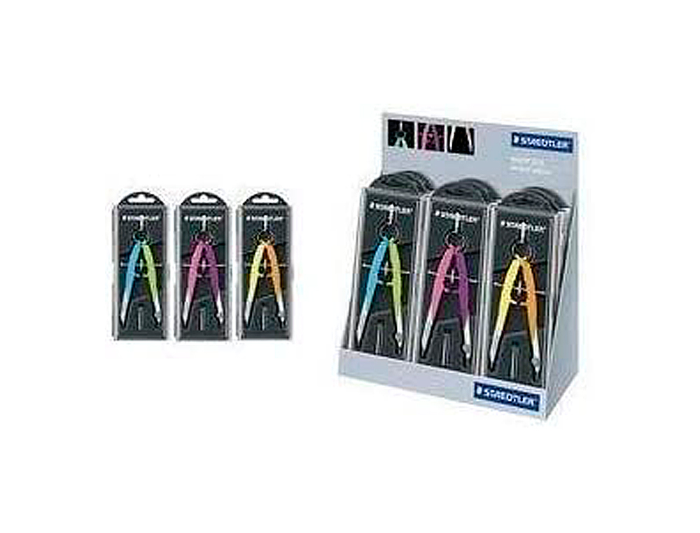 COMPAS STAEDTLER MICROMETRICO 556 CON HUSILLO Y RUEDA CENTRAL COLOR NEON EXPOSITOR SOBREMESA DE 9 UNIDADES