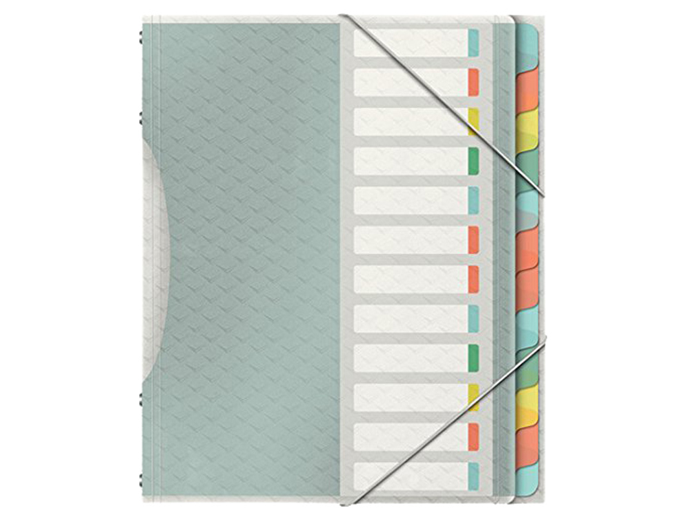 CARPETA ESSELTE CLASIFICADORA COLOUR ICE POLIPROPILENO DIN A4 COLOR TRANSPARENTE 12 SEPARADORES COLORES CIERRE