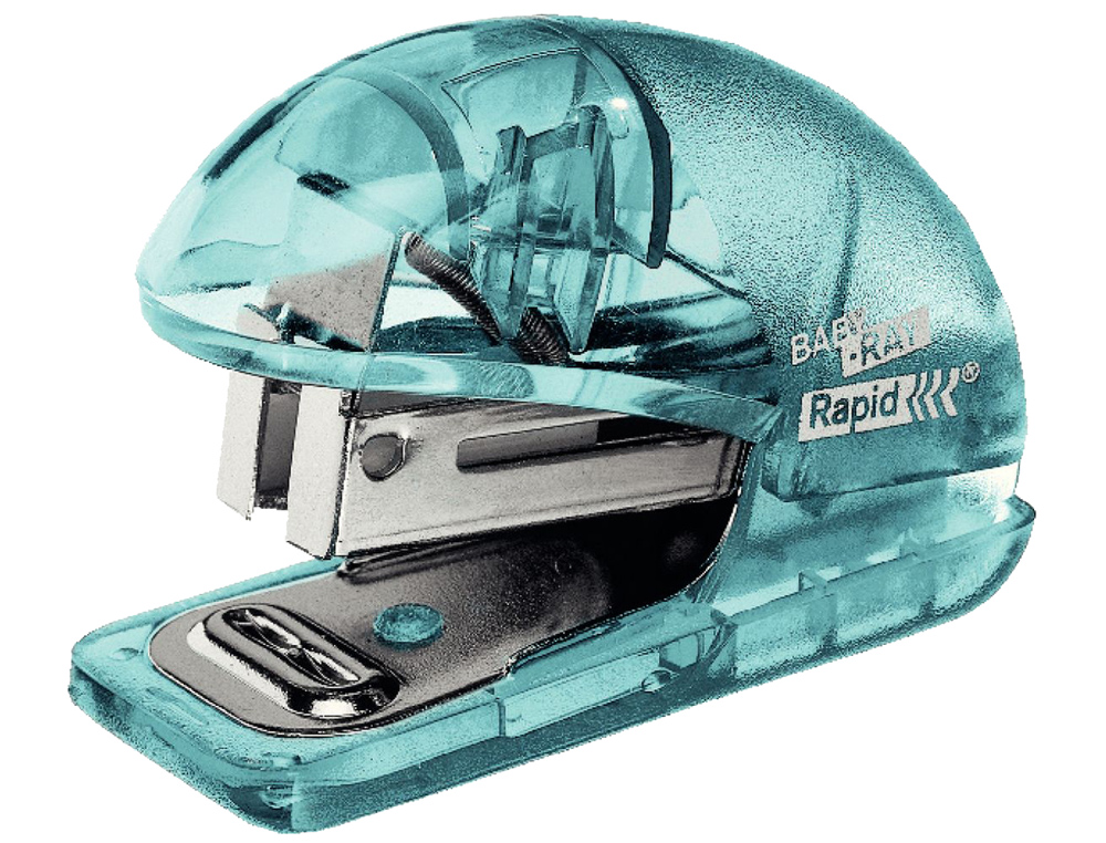 GRAPADORA RAPID MINI BABY RAY COLOUR ICE F4 CAPACIDAD 10 HOJAS USA GRAPAS 24/6 Y 26/6 COLOR VERDE EN BLISTER
