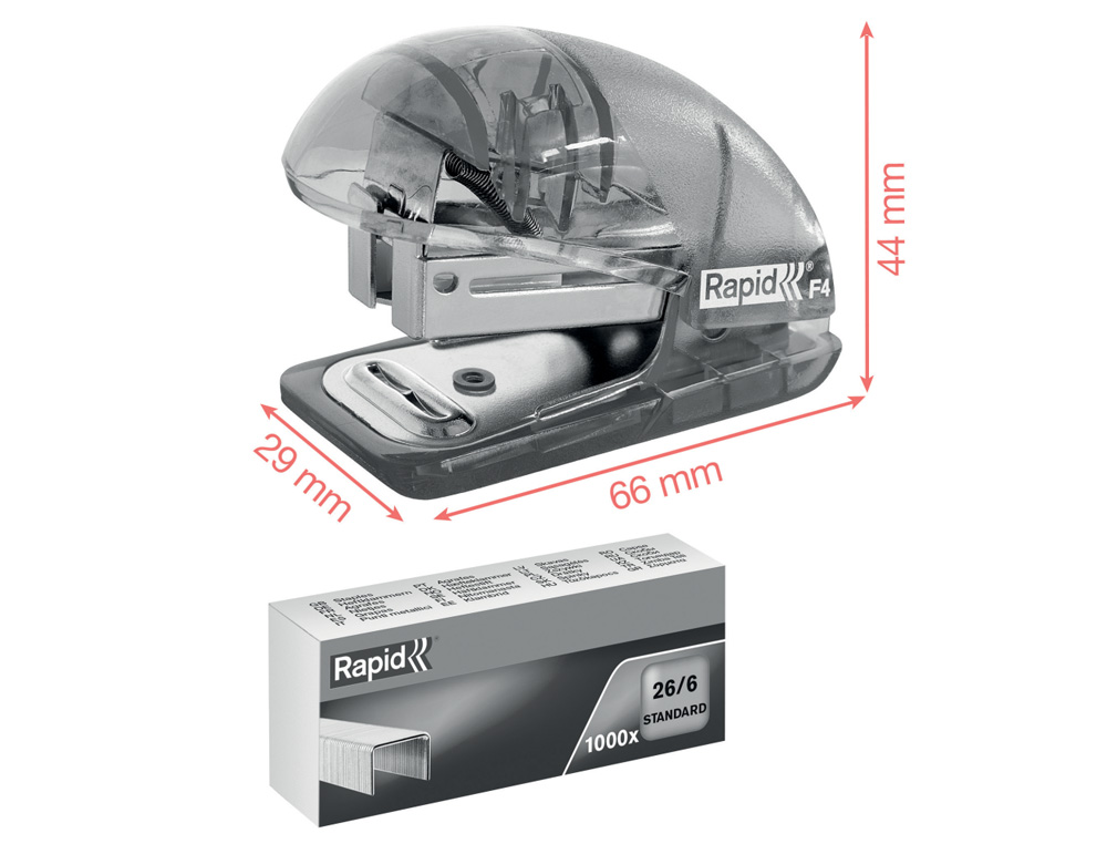 GRAPADORA RAPID MINI BABY RAY COLOUR ICE F4 CAPACIDAD 10 HOJAS USA GRAPAS 24/6 Y 26/6 COLOR VERDE EN BLISTER