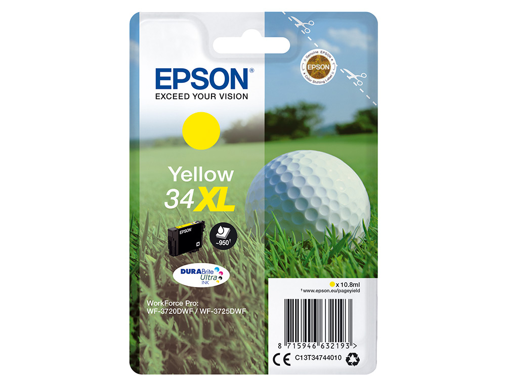 INK-JET EPSON WORK FORCE PRO WF-3720DWF/3725DWF AMARILLO 34XL DURABRITE ULTRA INK 950 PAGINAS