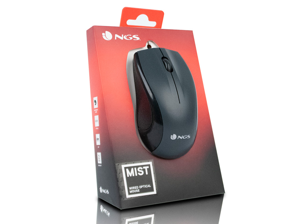RATON NGS WIRED MIST OPTICO CON CABLE 1000 DPI AMBIDIESTROS USB COLOR NEGRO