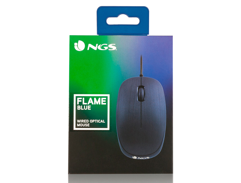 RATON NGS WIRED FLAME OPTICO CON CABLE 1000 DPI AMBIDIESTROS USB COLOR AZUL