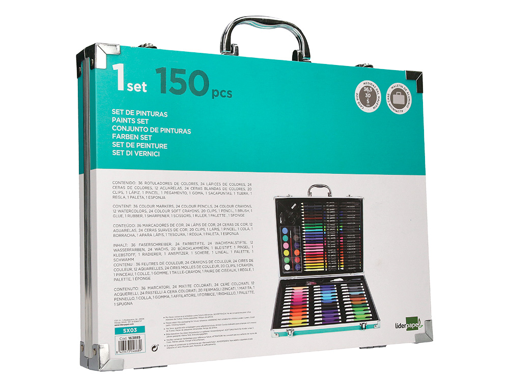 ESTUCHE DE PINTURA LIDERPAPEL ALUMINIO 150 PIEZAS MALETIN 37,8X29,7X4,6 CM