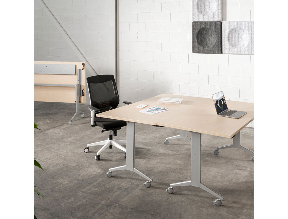 MESA DE OFICINA ROCADA 140X80CM CON TABLERO ABATIBLE 90 ACABADO FD02 GRIS/GRIS