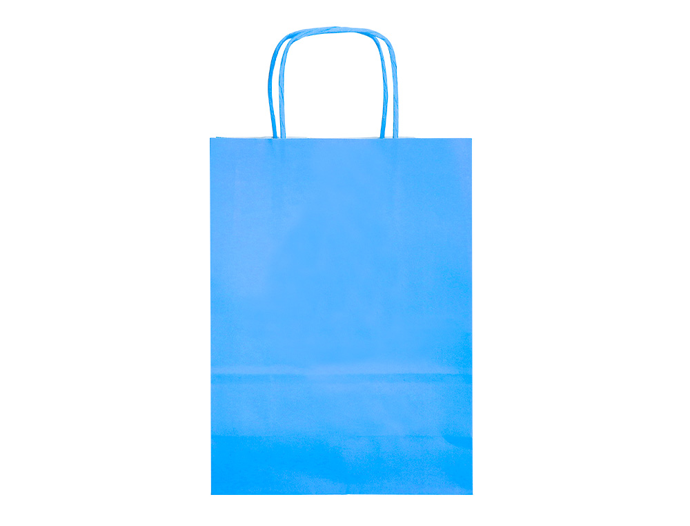 BOLSA PAPEL Q-CONNECT CELULOSA CELESTE S CON ASA RETORCIDA 240X320X100 MM