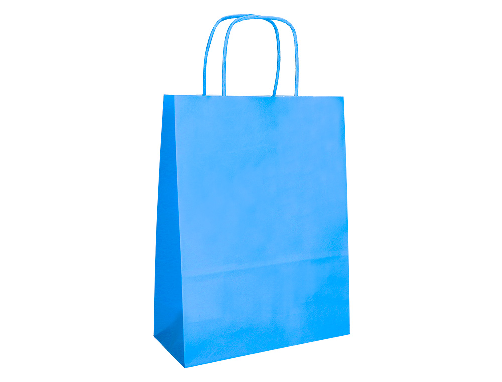 BOLSA PAPEL Q-CONNECT CELULOSA CELESTE S CON ASA RETORCIDA 240X320X100 MM