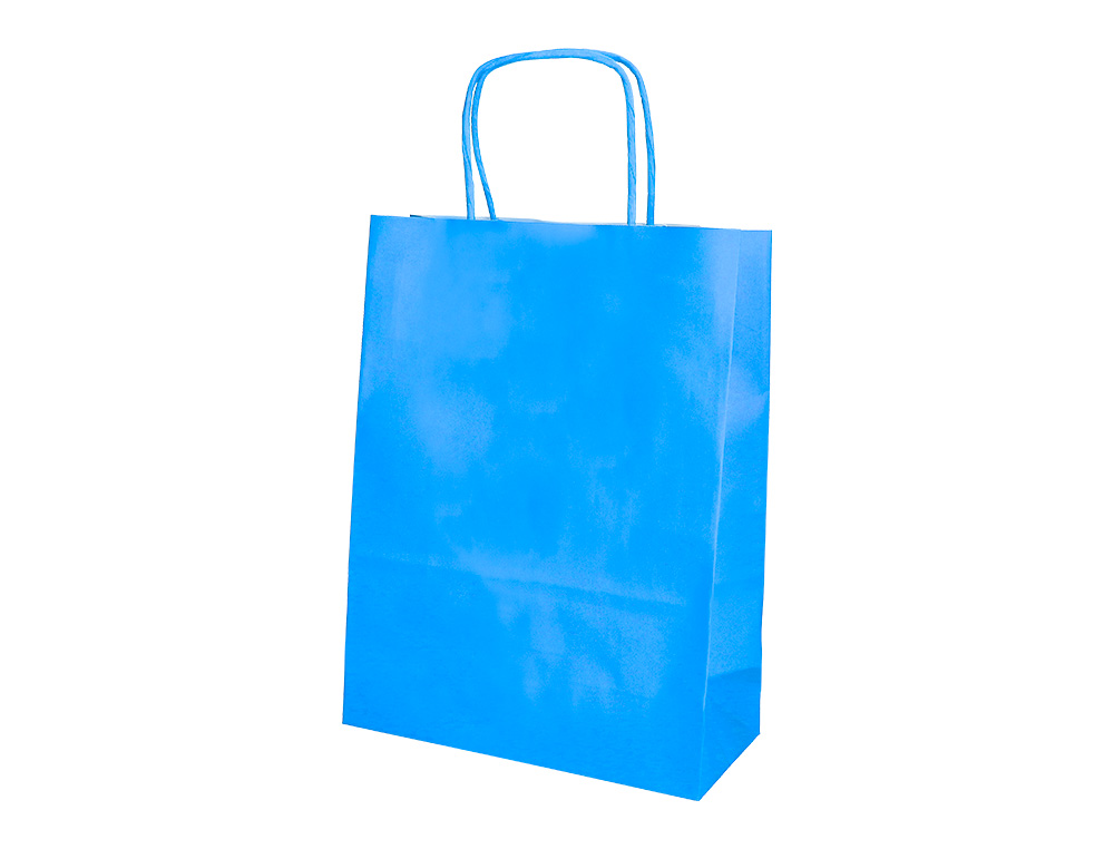 BOLSA PAPEL Q-CONNECT CELULOSA CELESTE S CON ASA RETORCIDA 240X320X100 MM