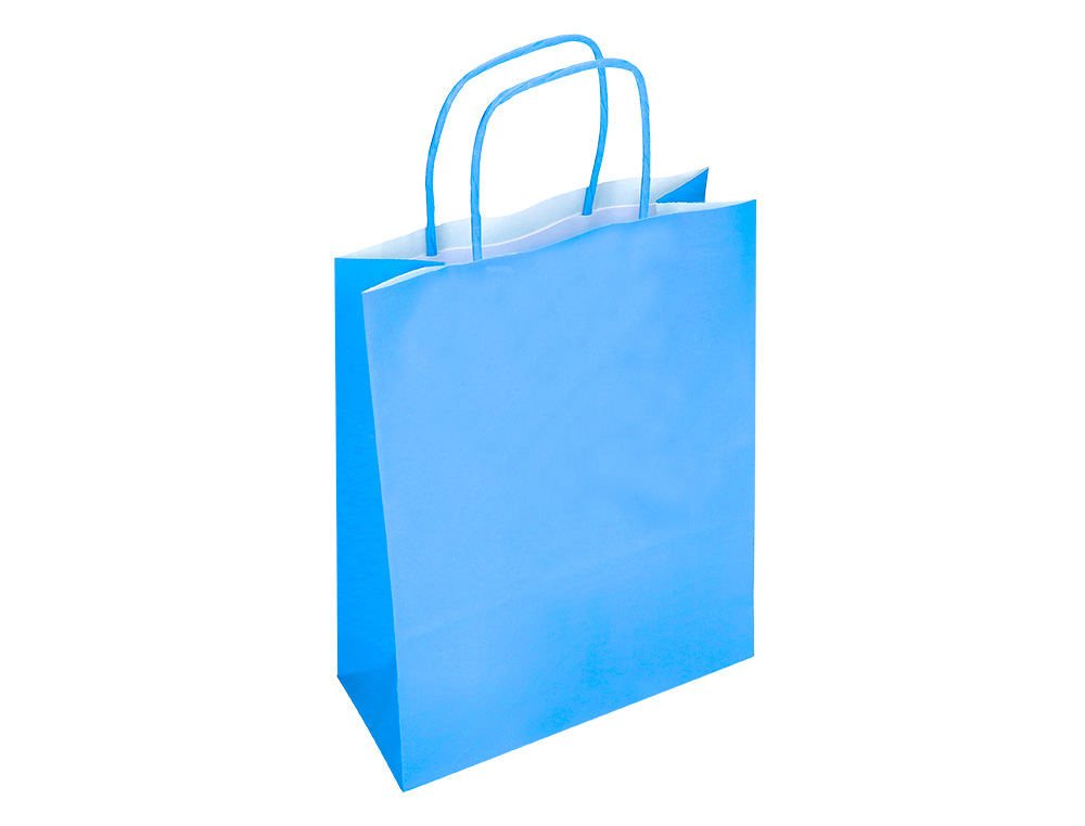 BOLSA PAPEL Q-CONNECT CELULOSA CELESTE S CON ASA RETORCIDA 240X320X100 MM