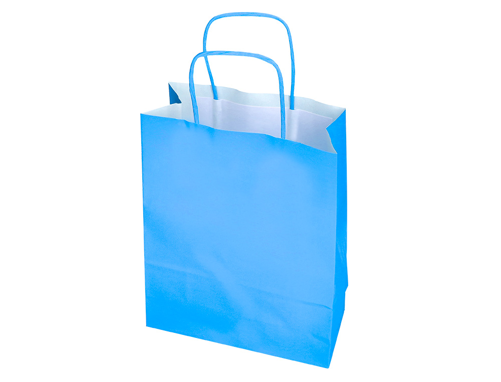 BOLSA PAPEL Q-CONNECT CELULOSA CELESTE S CON ASA RETORCIDA 240X320X100 MM