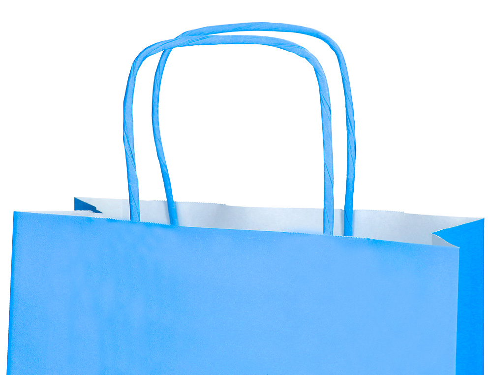 BOLSA PAPEL Q-CONNECT CELULOSA CELESTE S CON ASA RETORCIDA 240X320X100 MM