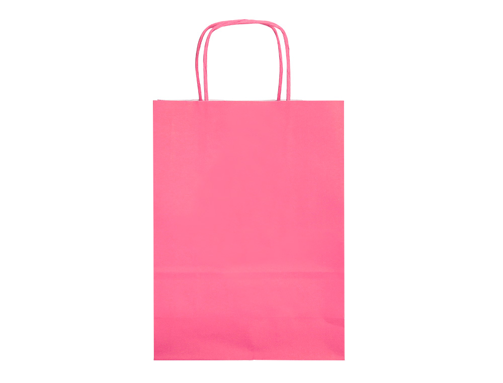 BOLSA PAPEL Q-CONNECT CELULOSA ROSA L CON ASA RETORCIDA 320X400X140 MM
